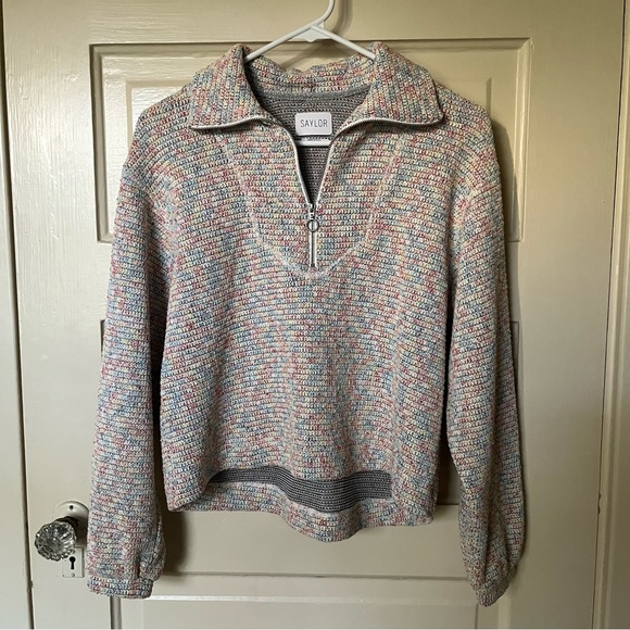 SAYLOR Sweaters - Saylor rainbow pastel half zip pull over sweater